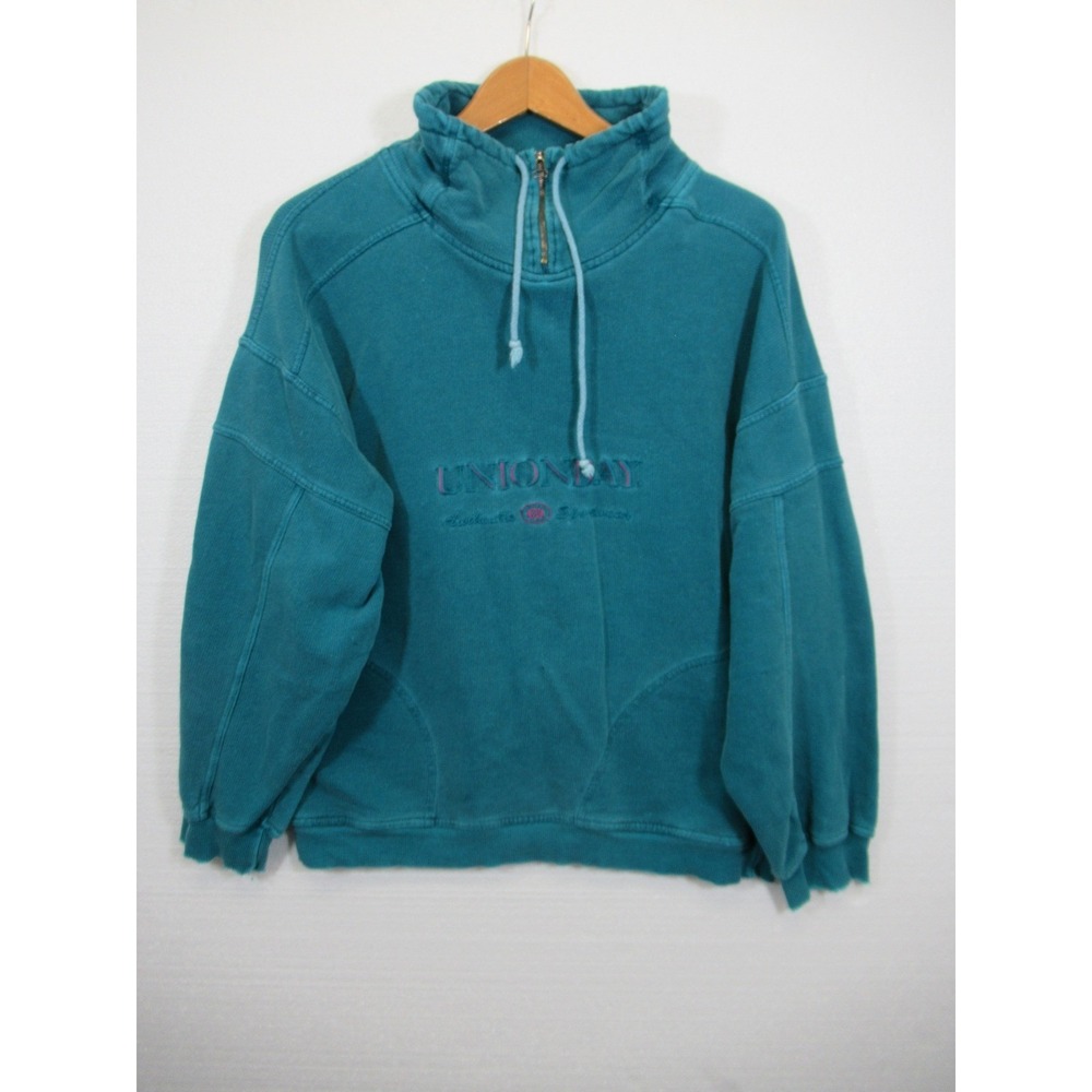 Vintage 80s 90s Unionbay Embroidered Sweatshirt Men Large Blue Mockneck - Picture 1 of 7